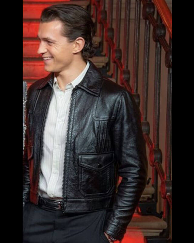 Tom Holland Black Real Leather Jacket