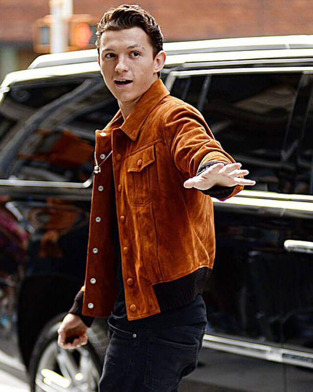Tom Holland Brown Suede Bomber Jacket