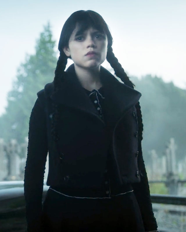 Wednesday Jenna Ortega Black Wool Vest S02