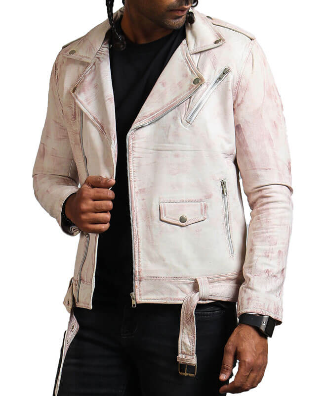 White Vintage Hand Waxed Motorcycle Jacket