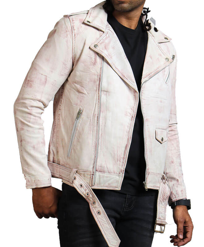 White Vintage Motorcycle Leather Jacket