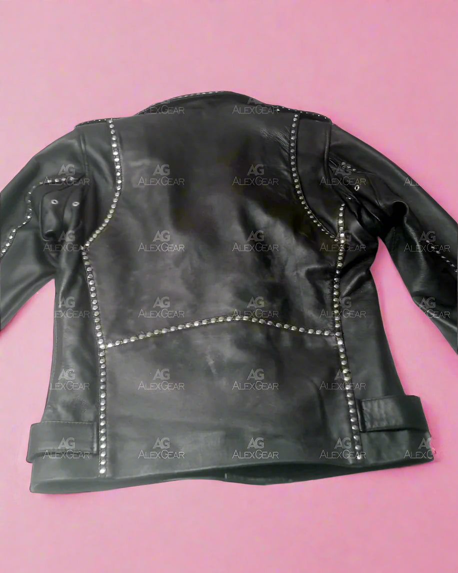 Black leather jacket with studded details