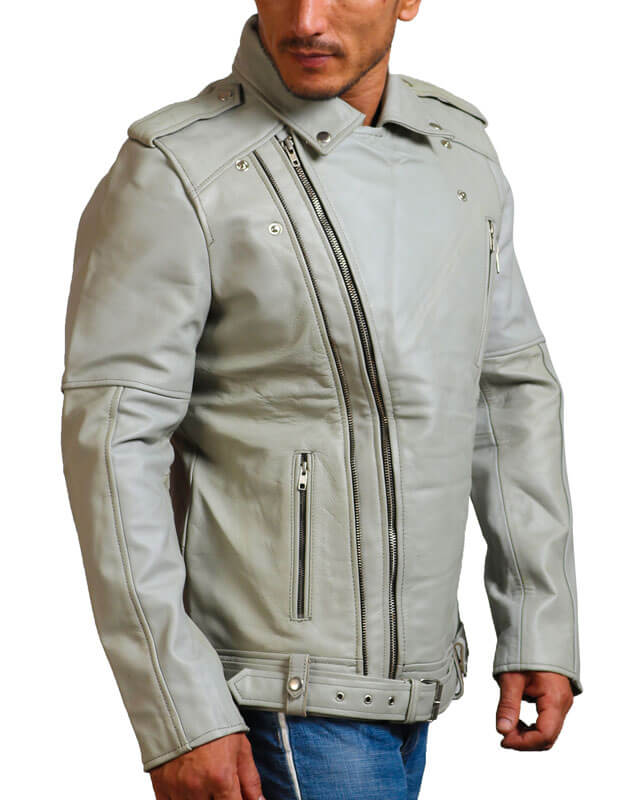 Double Zipper White Motorcycle Jacket