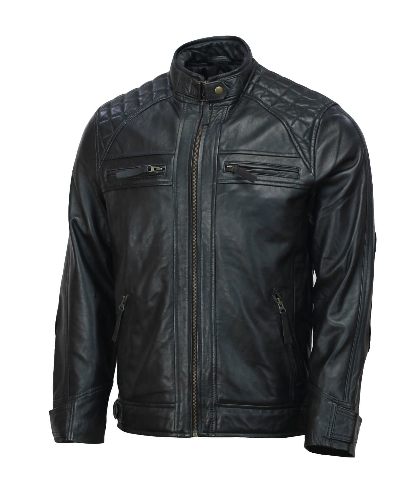 Mens Black Biker Genuine Leather Jacket
