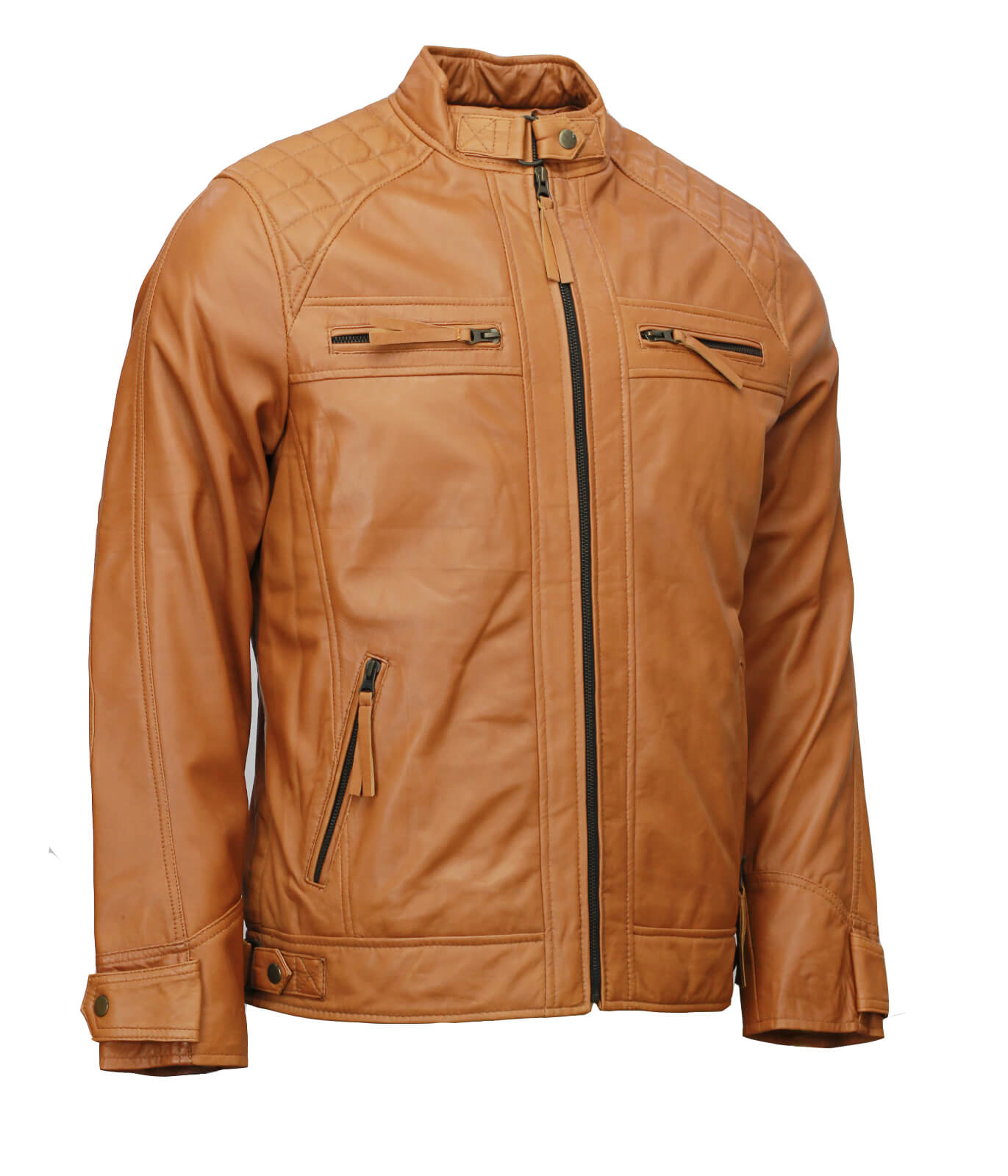 Mens Cafe Tan Biker Leather Jacket
