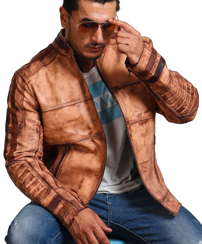 Men Tan Real Leather Jacket