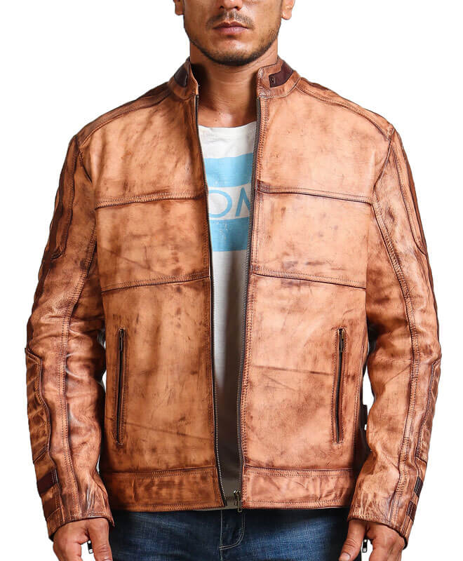 Waxed Tan Leather Biker Jacket