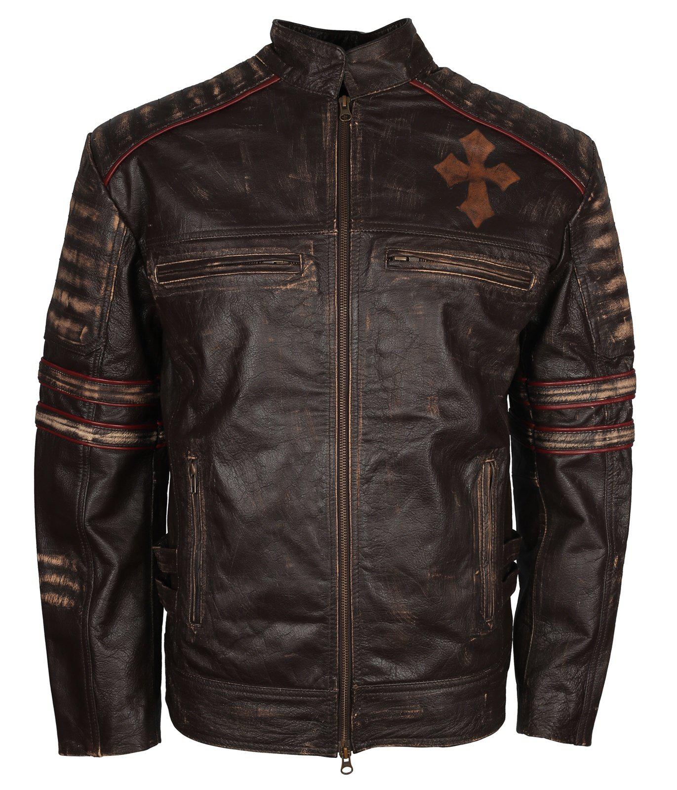 Gothic Leather Biker Jacket Cross