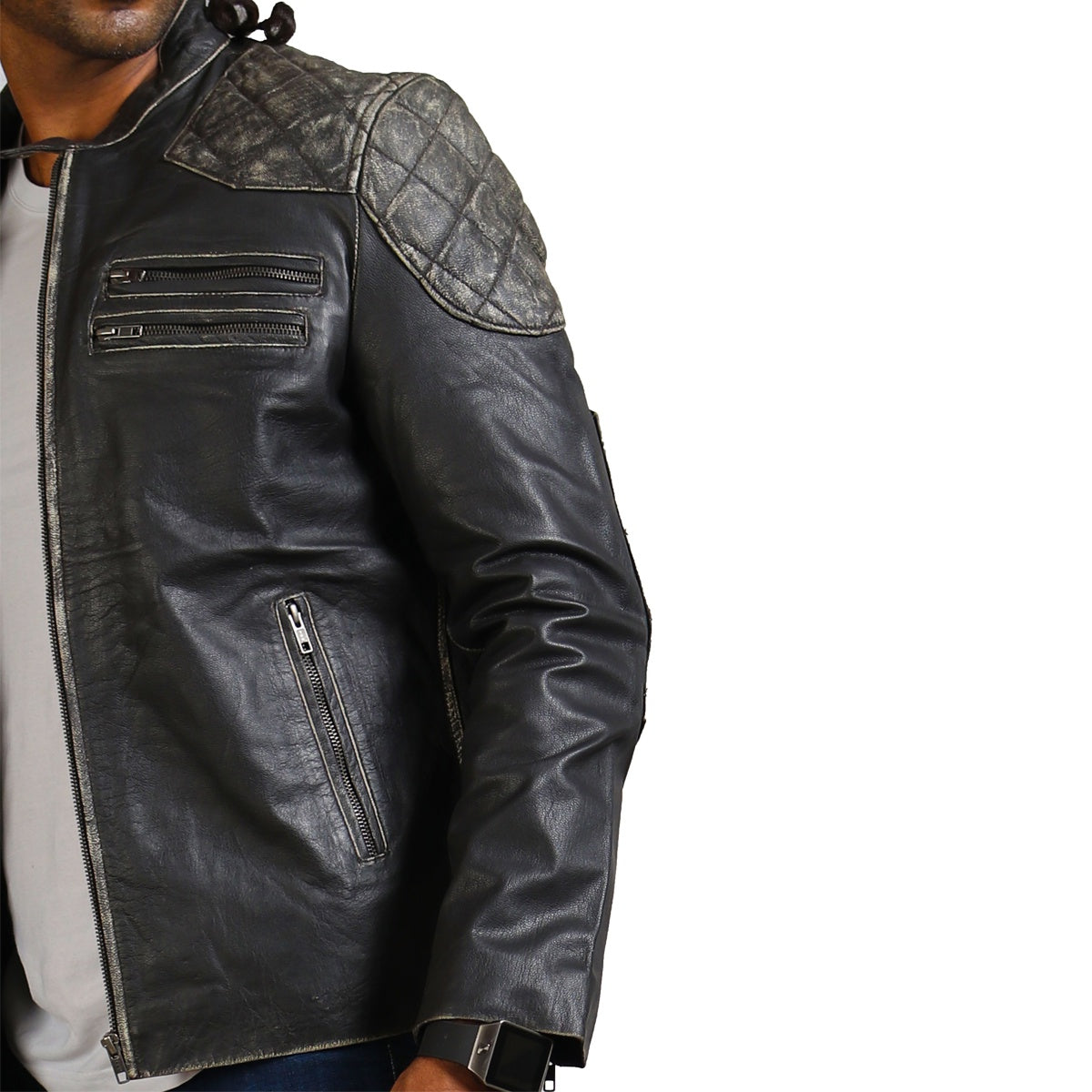 Distressed Retro Biker Leather Jacket