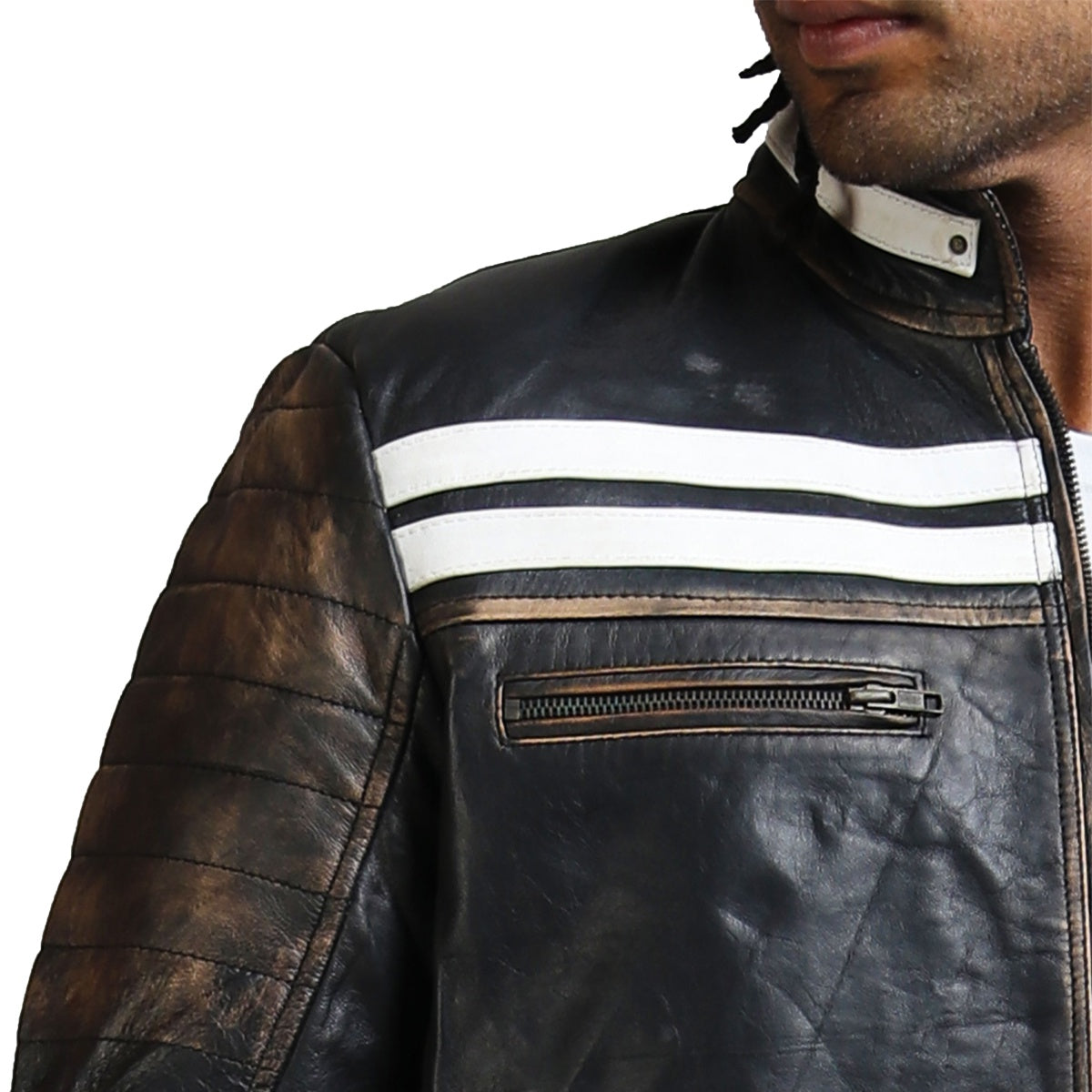 Motorcycle White Stripe Leather Jacket