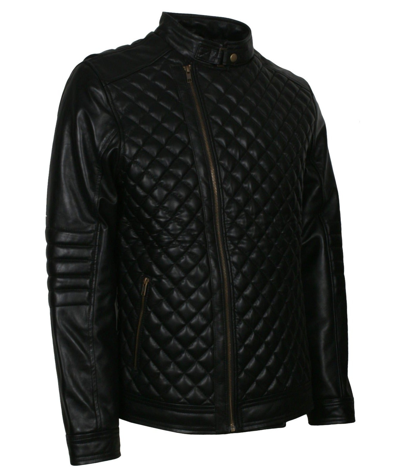 Black Leather Quilted Biker Jacket