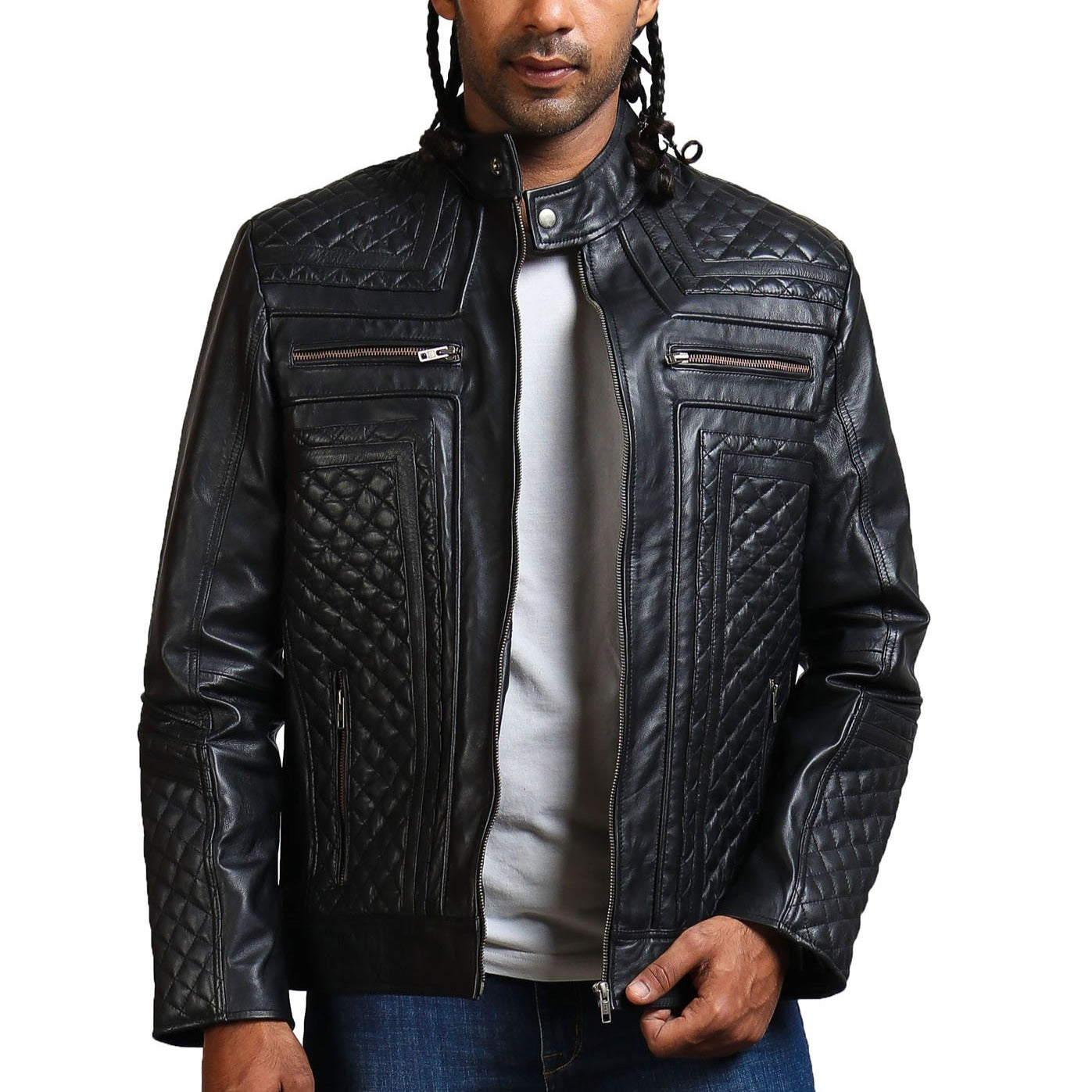 Men's Diamond Quilted Black Leather Jacket