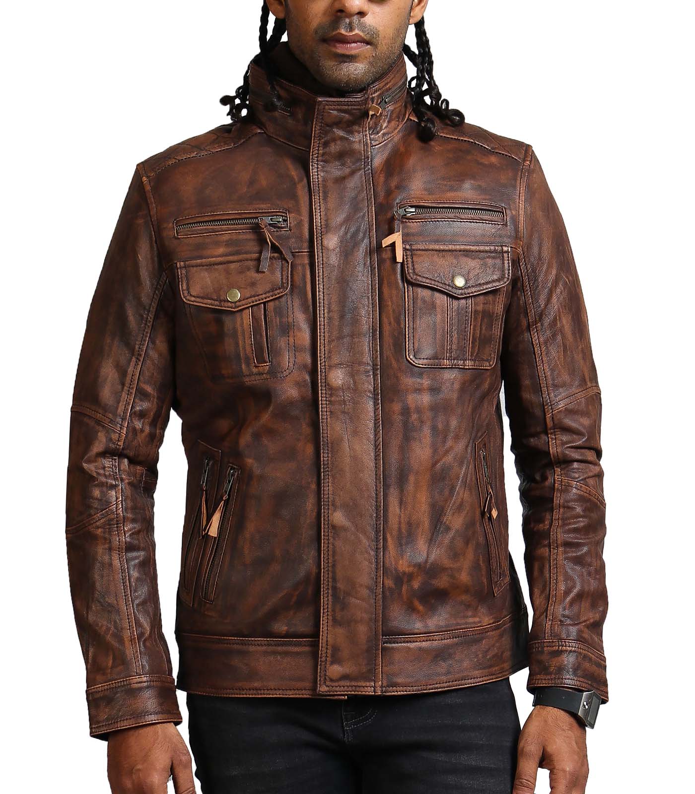 Brown Vintage Leather Motorcycle Jacket