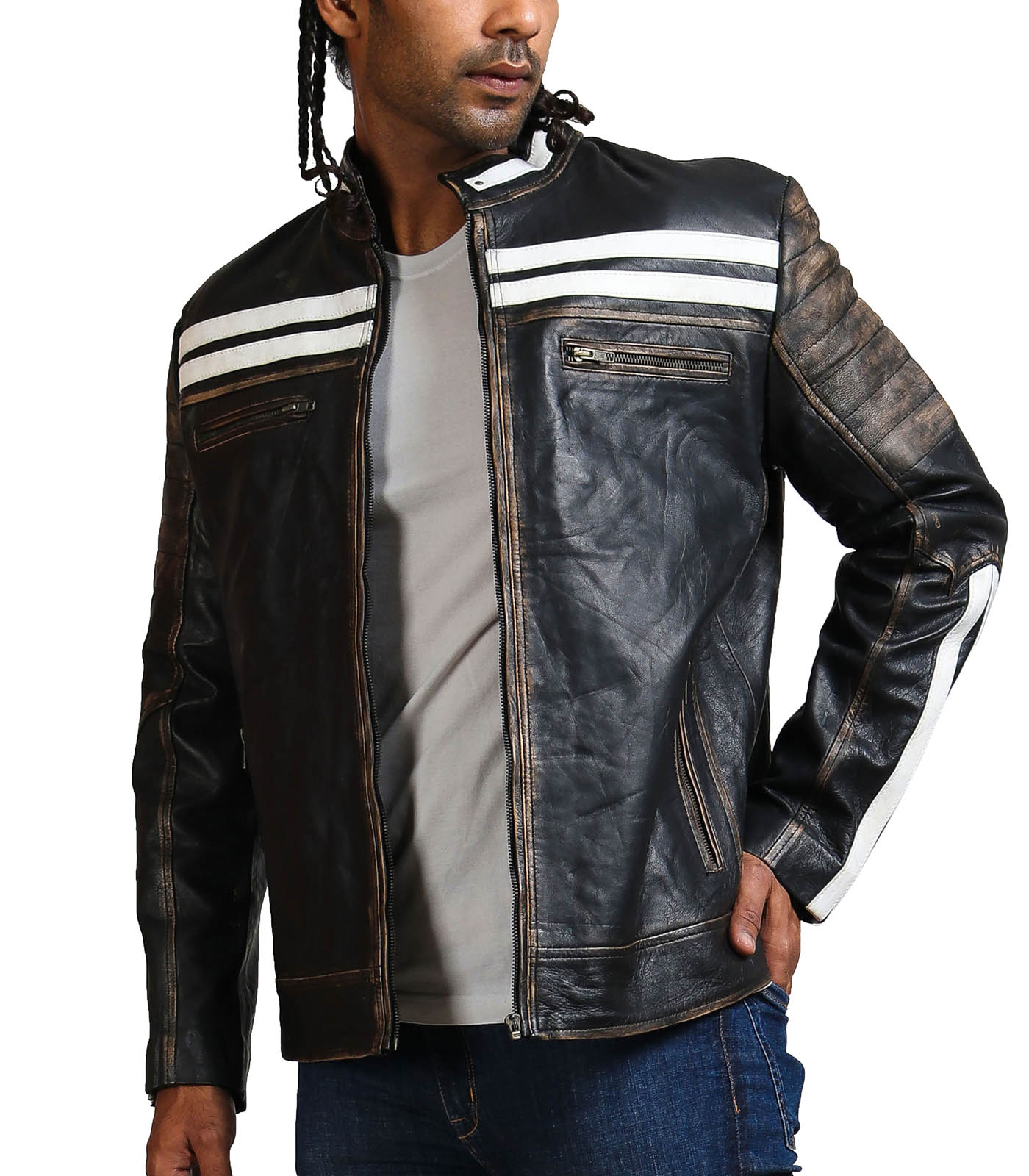 Distressed Black And White Striped Jacket
