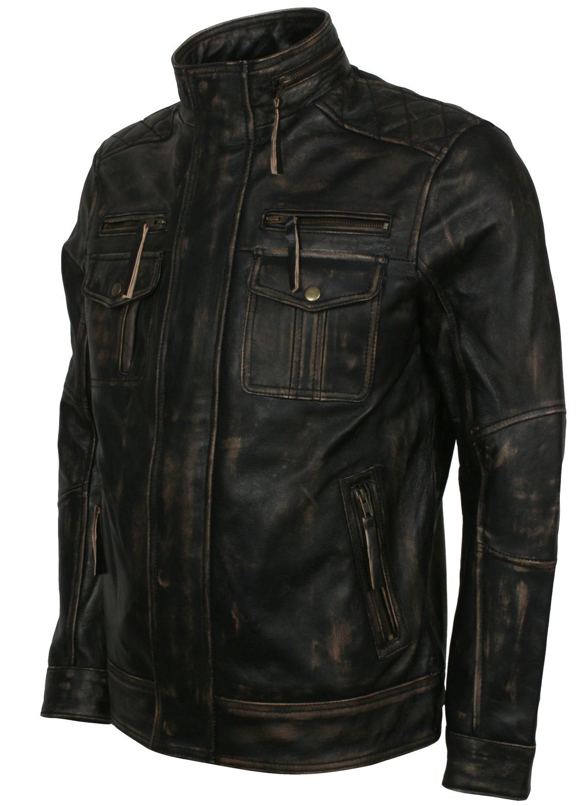 Mens Classic Leather Motorcycle Jacket