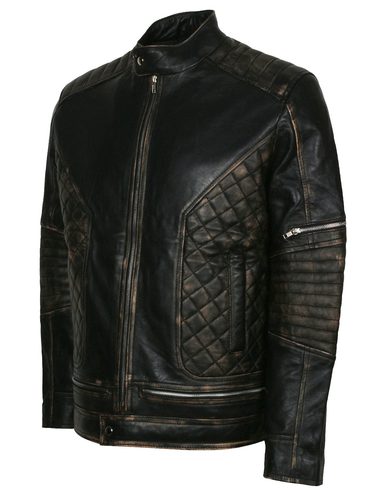 Quilted Motorcycle Jacket Skull Biker