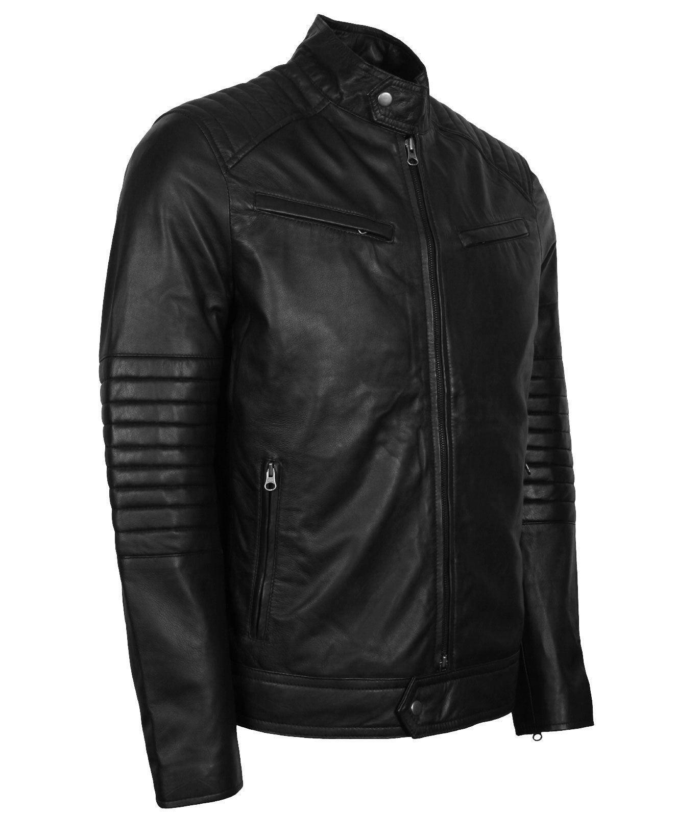 Black Biker Leather Padded Jacket Men