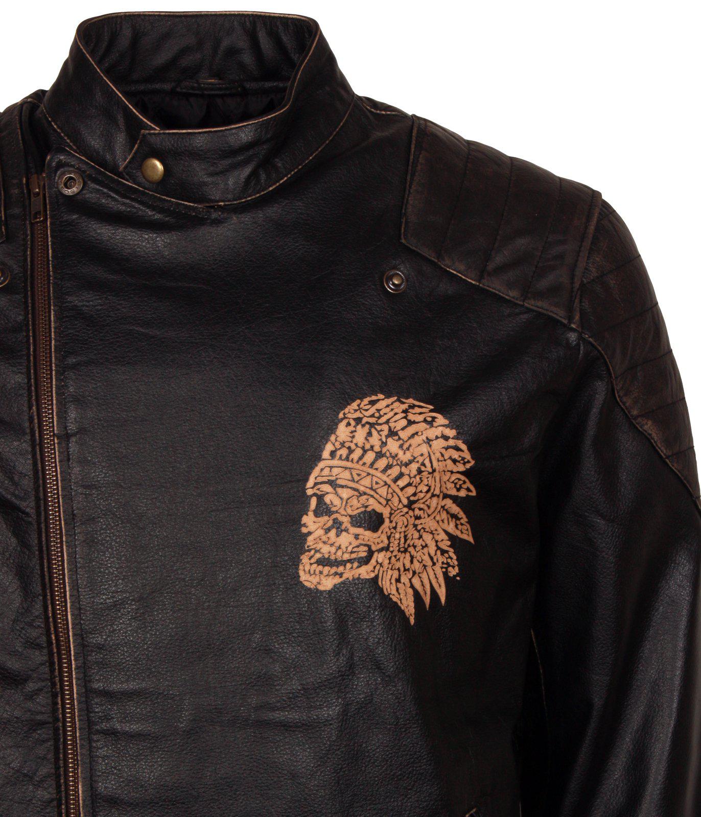Engraved Red Indian Skull Leather Jacket