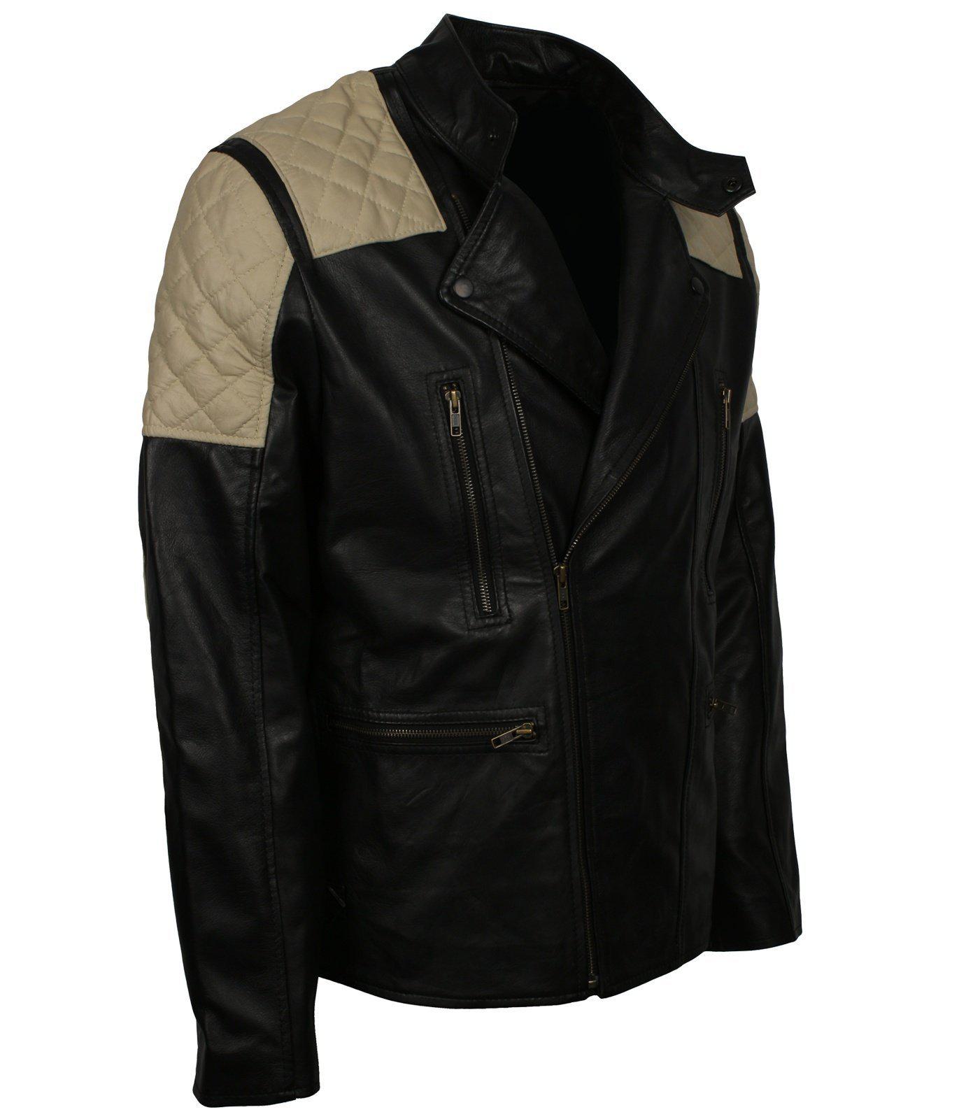 Chaqueta Motera De Cuero Negra Hombre