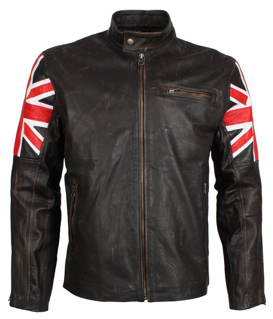 Union Jack British Flag Jacket in Distressed Leather