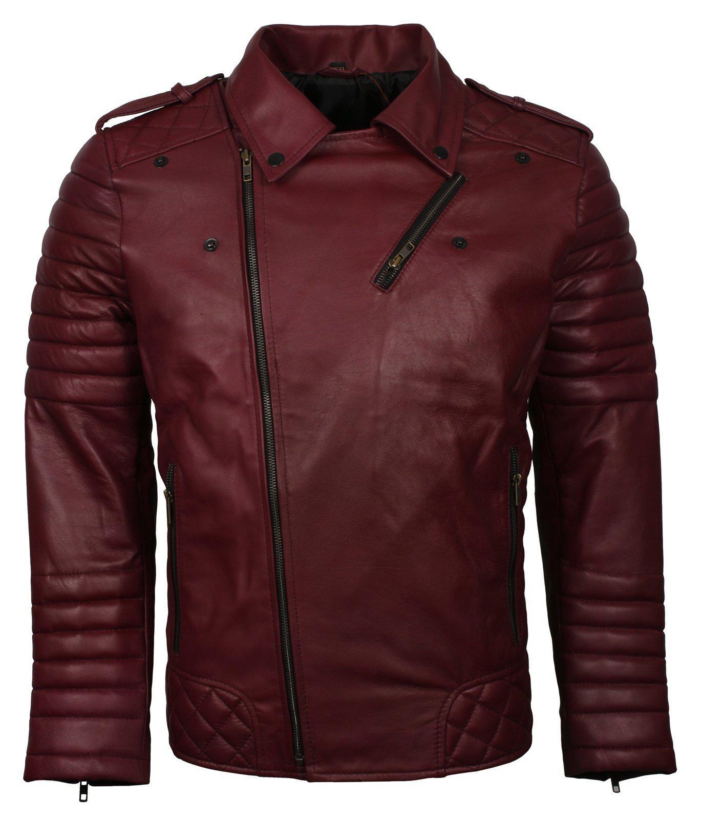 Mens Padded Maroon Leather Jacket