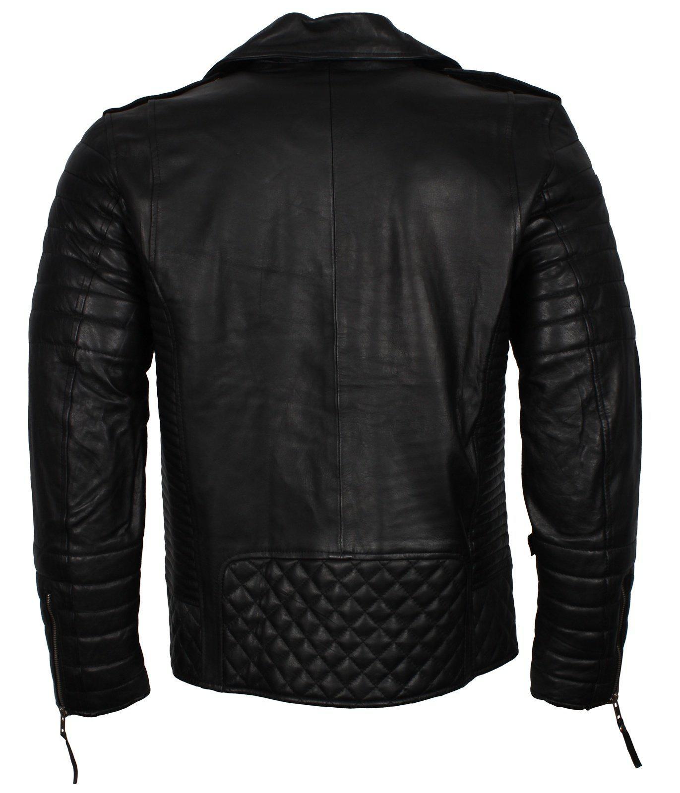 Black Leather Biker Jacket Diamond Pattern