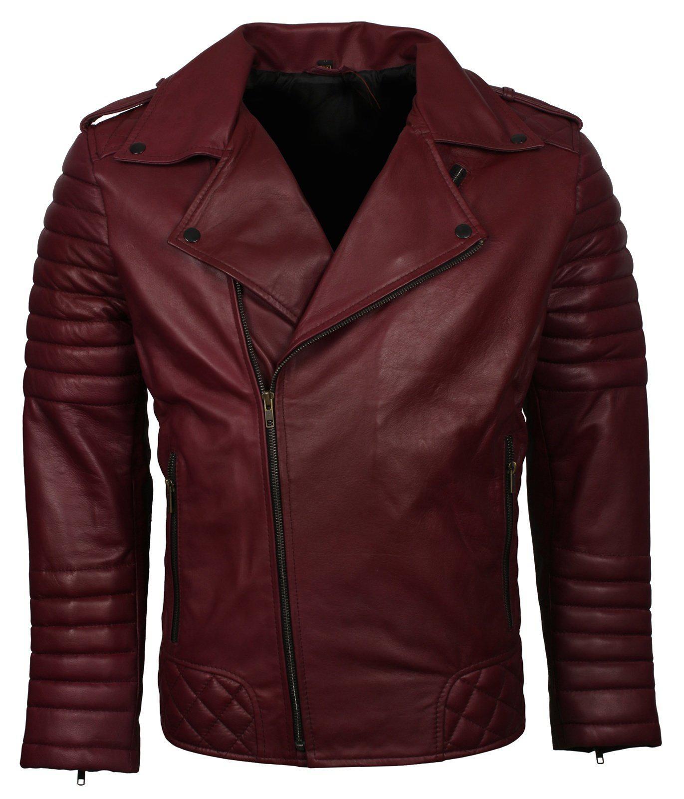 Mens Boda Biker Maroon Leather Jacket