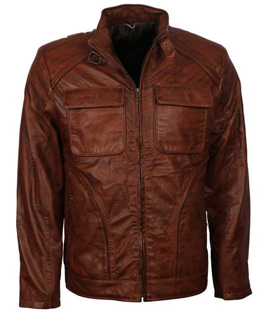 brown leather jacket