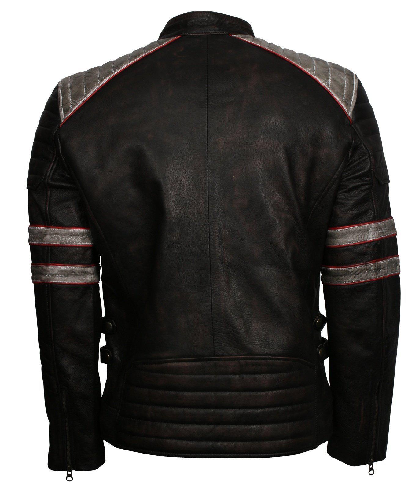 Distressed Padded Biker Leather Jacket Men