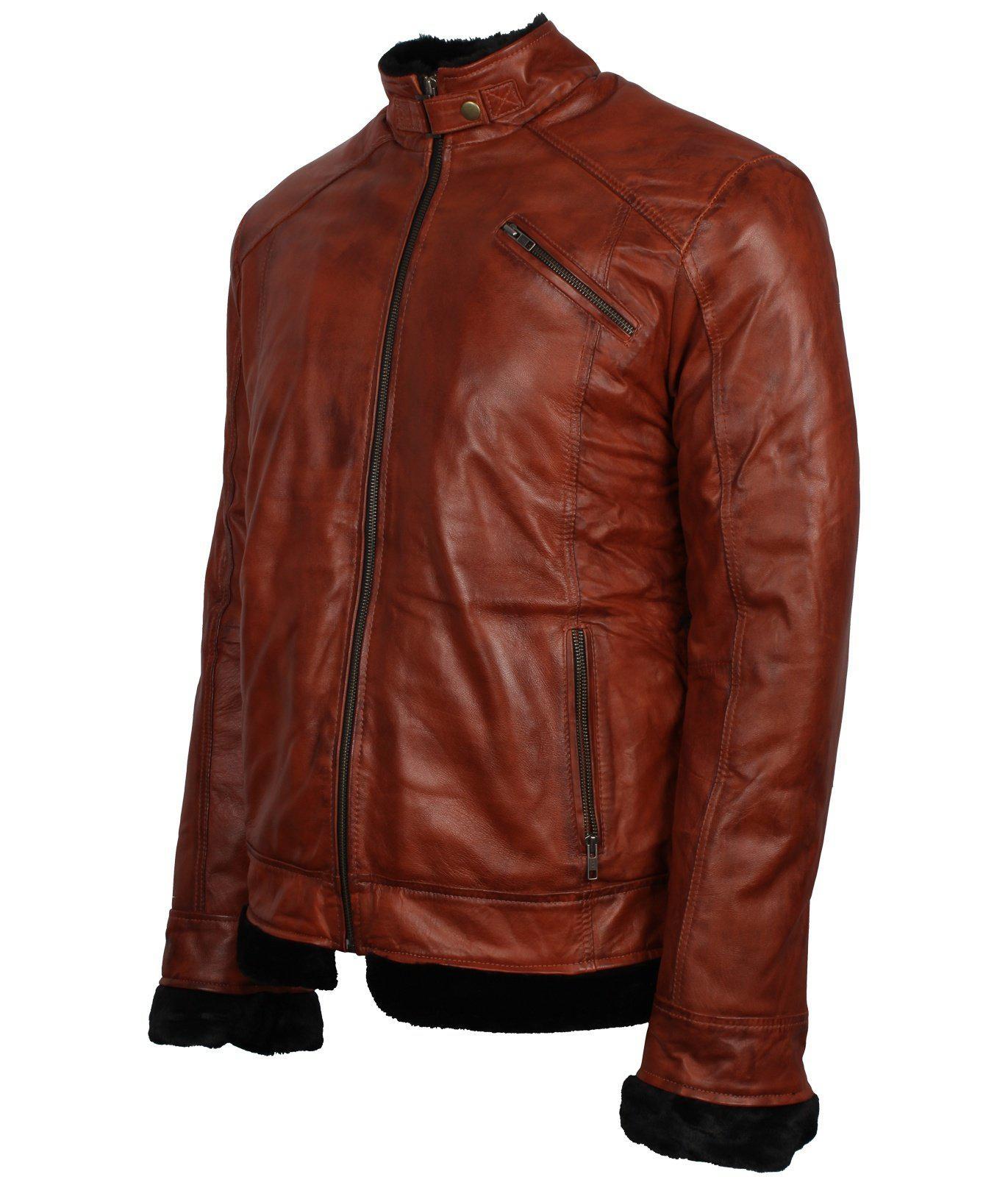 Brown Warm Winter Fur Real Leather Jacket