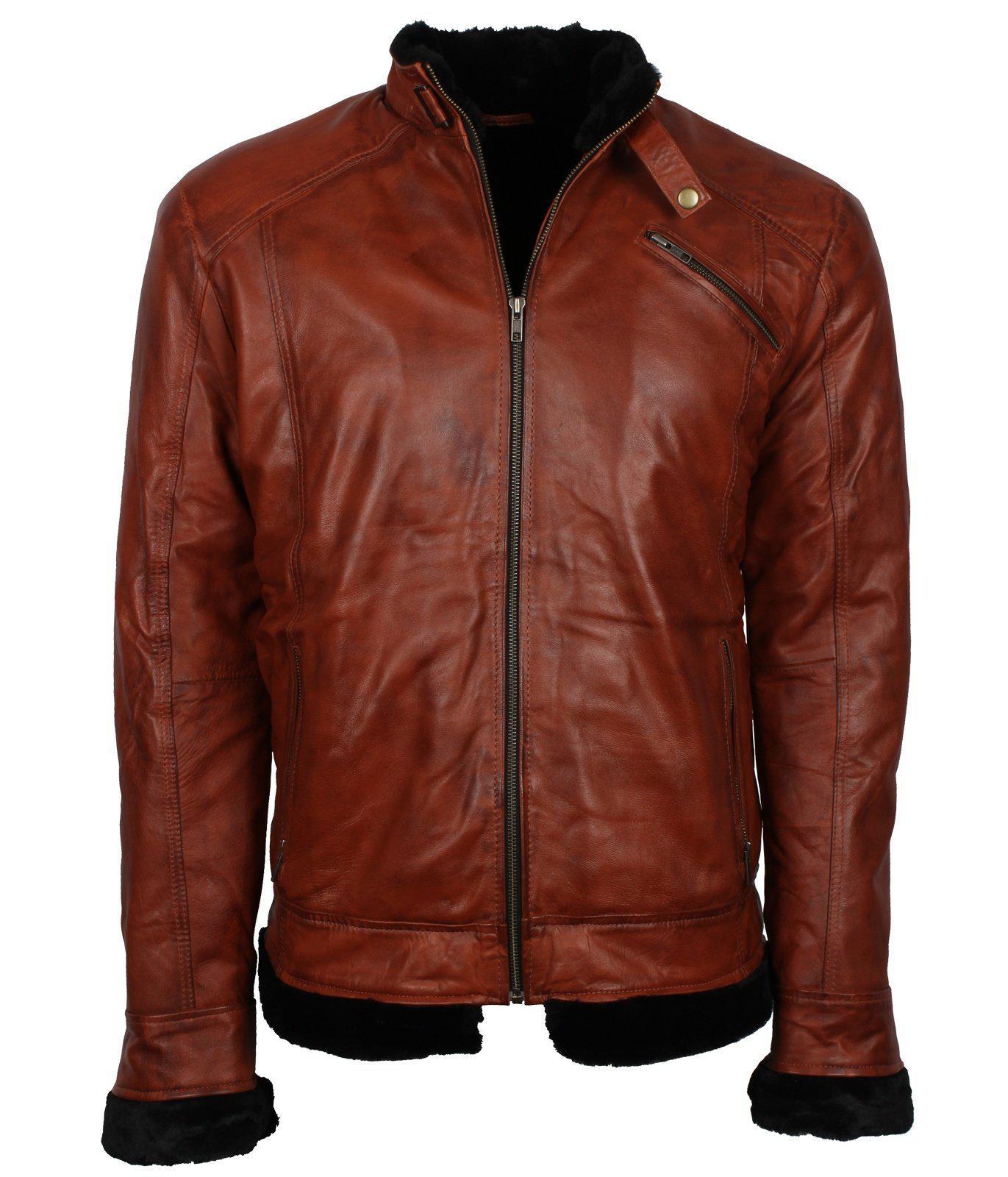 chaqueta de invierno de cuero clásico marrón