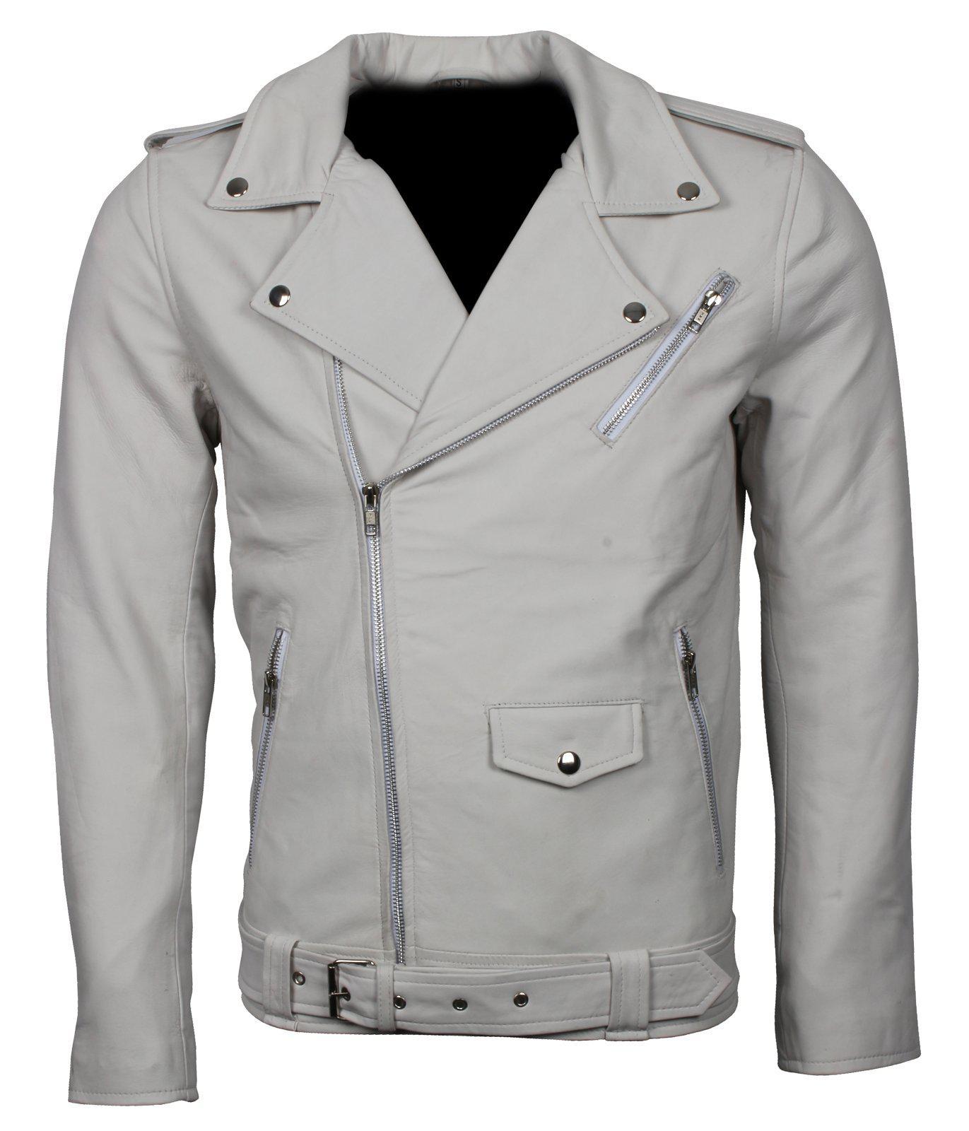 White Leather Biker Motorcycle Jacket