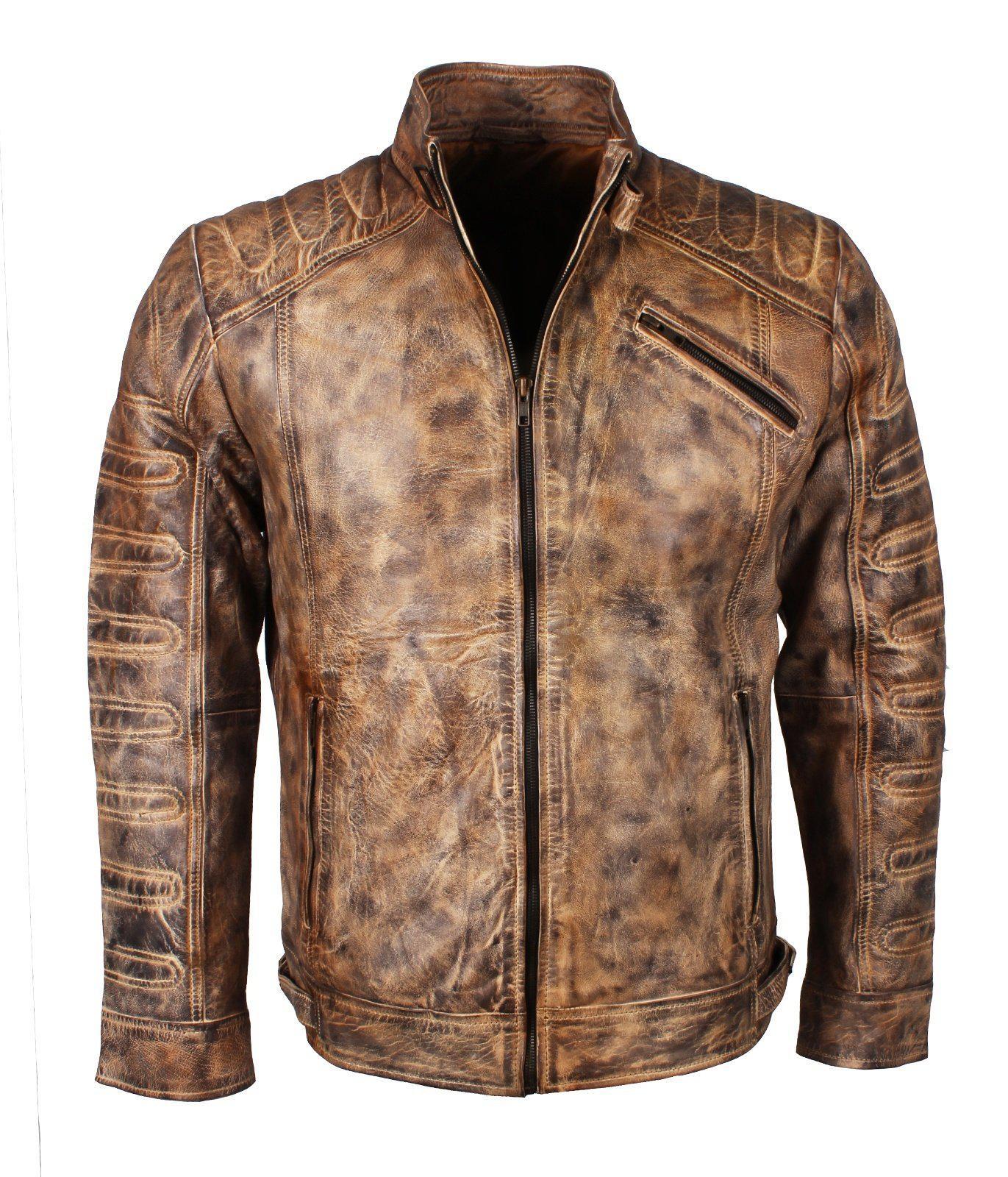 Mens Distressed Brown Leather Jacket