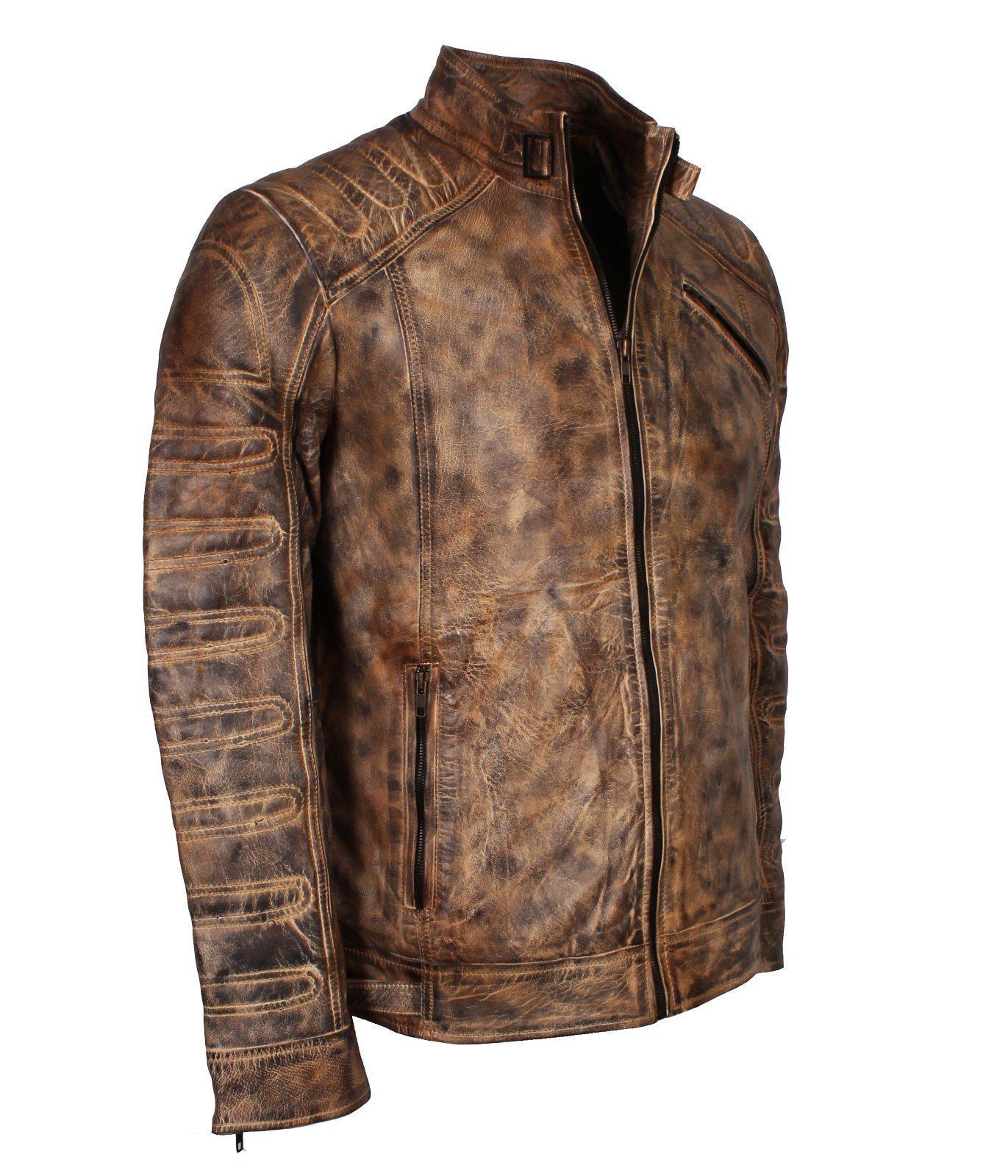 Mens Distressed Brown Leather Jacket