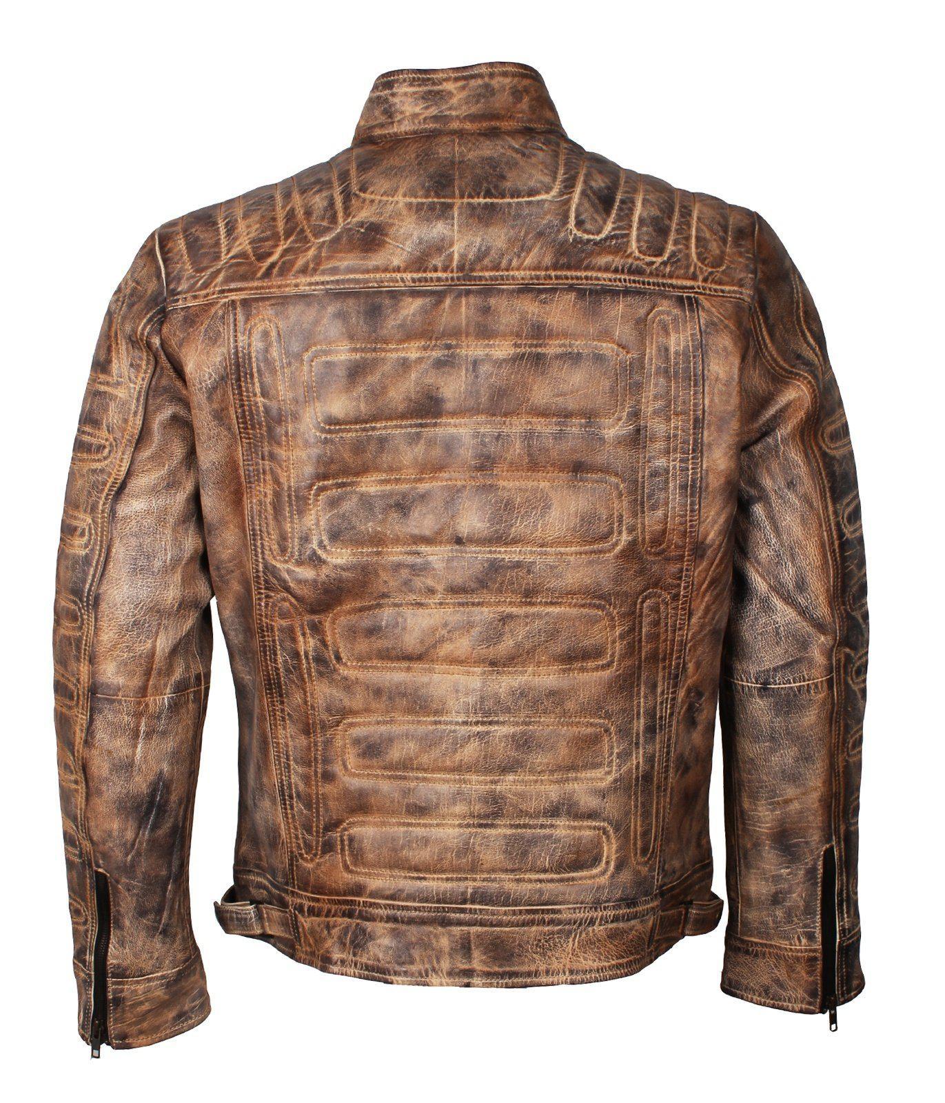 Mens Distressed Padded Leather Jacket