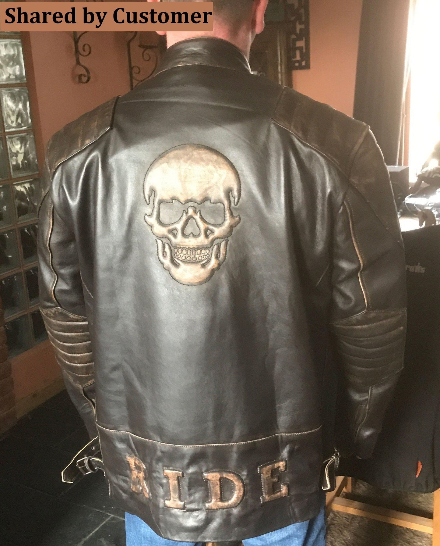 Leather Skull Biker Jacket for Men in Back
