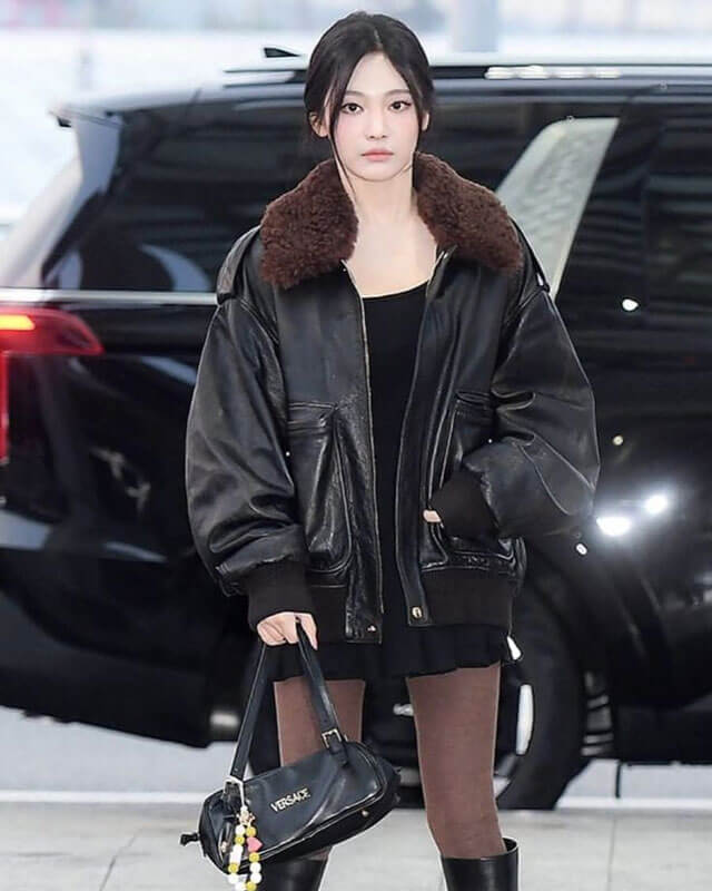 Aespa Ningning Bomber Leather Jacket