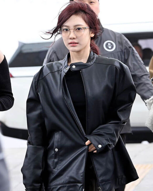 Aespa Ningning Oversized Genuine Leather Jacket