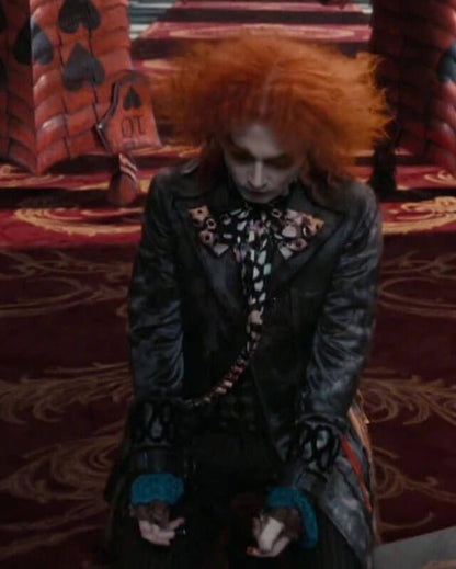 Alice In Wonderland Mad Hatter Black Leather Coat