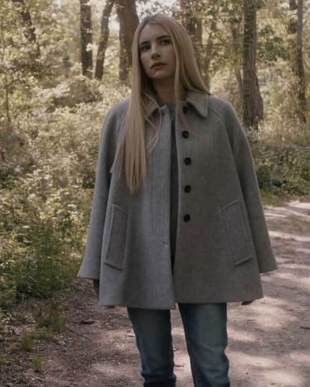 America Horror Story S12 E3 Emma Roberts Gray Cape Coat