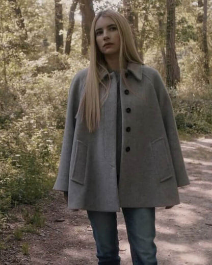 America Horror Story S12 E3 Emma Roberts Gray Cape Coat