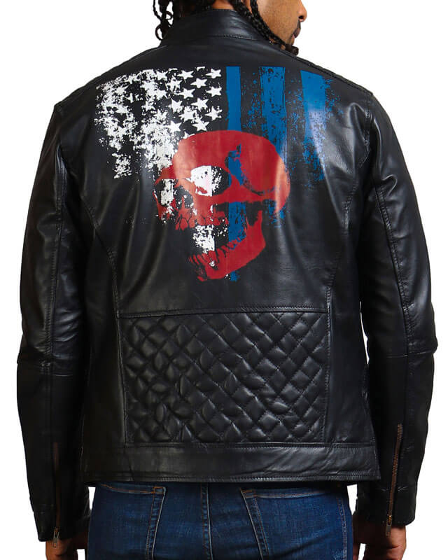 American Skull Men Cowhide Motorcycle Jacket