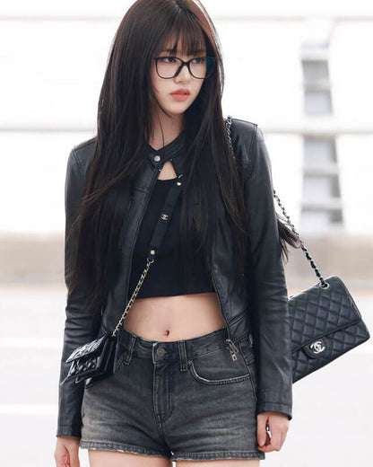 An Yu Jin Black Leather Jacket