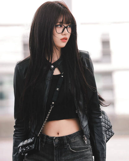 An Yu-Jin Black Real Leather Jacket