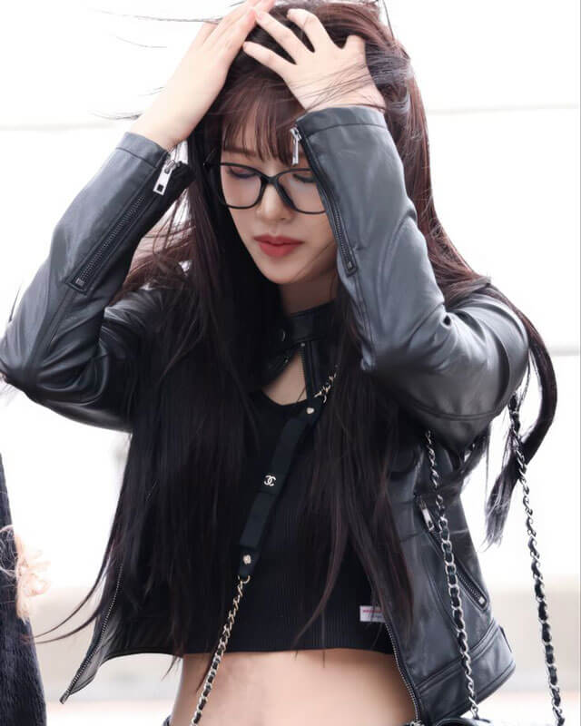 An Yu-Jin IVE Black Leather Jacket