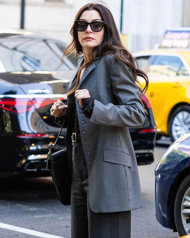 Anne Hathaway The Devil Wears Prada 2 Gray Coat