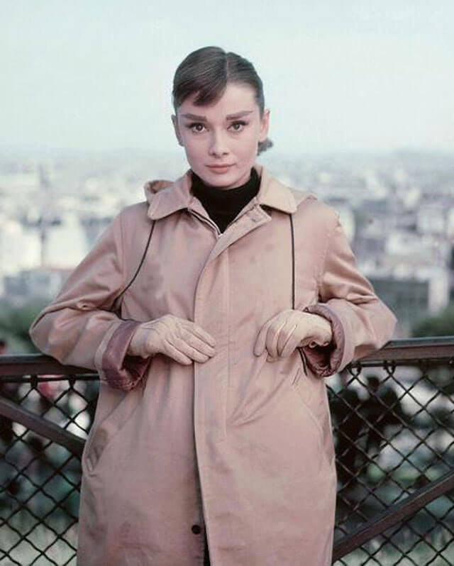 Audrey Hepburn Funny Face Tan Leather Coat