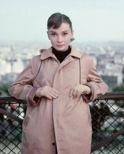 Audrey Hepburn Funny Face Tan Leather Coat