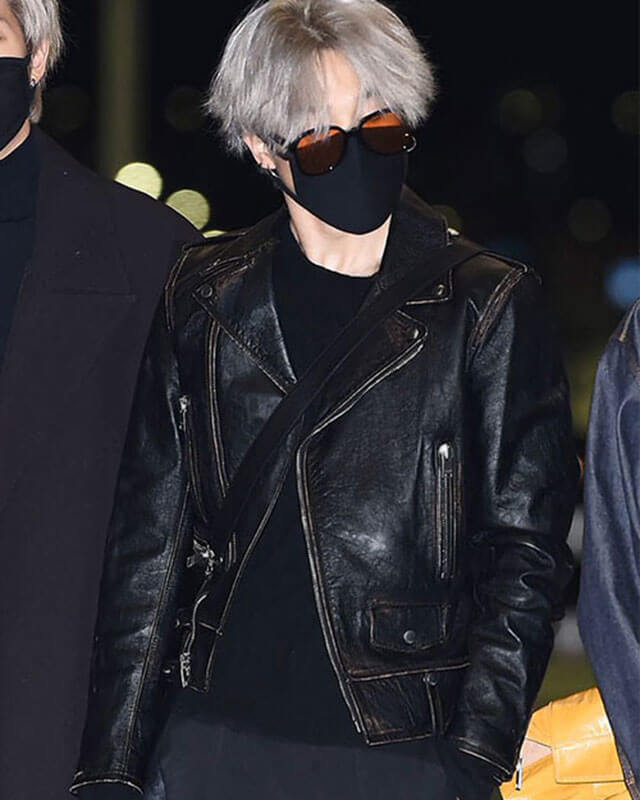 BTS Jimin Black Biker Leather Jacket