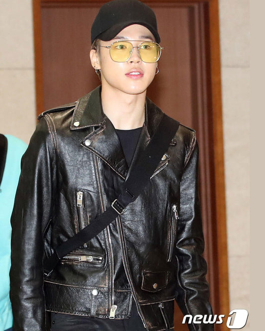 BTS Jimin Black Leather Jacket